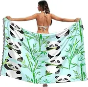 [RPLIFE] Cute Pandas Playfully Botanic Soft Blue Women's Sarongs for Bathing Suits, Swimsuit Sarong Long, Tassel Sarong, Cute Pandas Playfully Botanic Soft Blue, Large