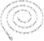 [Waitsoul] 925 Sterling Silver Paperclip Lobster Clasp Chain 3mm 4mm 5mm Necklace for Women Men Diamond Cut Silver Necklace Chain 16-30 Inches