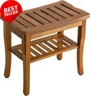 Teak Shower Bench Spa Bath Stool with Storage Shelf Wooden Seat for Bathroom