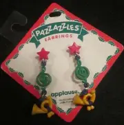 VINTAGE APPLAUSE PAZZAZZLES HOLIDAY CHRISTMAS EARRINGS MUSIC NOTE-HORNS-STAR NEW