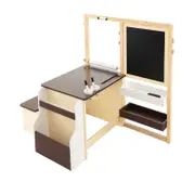 Costway 3IN1 Kids Table Set Double-Sided Art Easel with Bookshelf Coffee