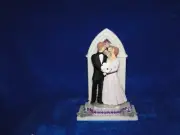 New Handmade Bride & Groom Wedding chapel window cake topper in purple