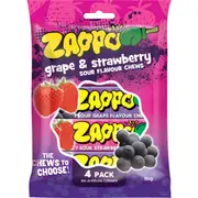 Zappo Sour Chews Grape & Strawberry 4 Pack