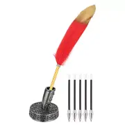 Red Feather Ballpoint Pens, Writing Pens with 5pcs Refill, Ancient Tin