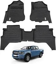 AUSGO Car Floor Mats Compatible with Ford Ranger Next-Gen Dual Cab 2022-Onwards, Heavy Duty All-Weather 5D TPE Floor Liners with Door Sill Coverage