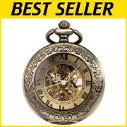 Vintage Mechanical Pocket Watch with Skeleton Dial and Elegant Bronze Case