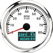 APTPKGDFDK 3000/6000/8000 RPM Tachometer with Water Temperature Oil Pressure Gauge Engine Total Hours 3 in 1 Tacho Meter for Marine Boat Temperature Meter(8K RPM Ws)