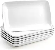 Foraineam Rectangular Salad Plates, 10 Inch White Porcelain Dessert Appetizer Plates Set, Dishwasher and Oven Safe Serving Platters for Sushi, Pasta, Fruit, Set of 6