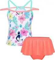 [FEESHOW] Kids Girls Bikini Swimsuit Flower Printed Flounce Swimwear Bathing Suit Set