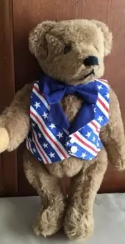 RED, WHITE & BLUE SMALL LINED VEST AND BOW TIE HANDCRAFTED TEDDY BEAR CLOTHES.