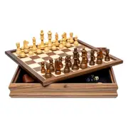 Dal Rossi - Walnut Chess Checkers & Backgammon Set - 35 cm
