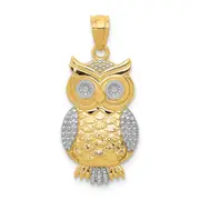 14K Yellow & Rhodium W/ Polished / Textured Owl Pendant