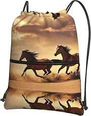 EdWal Horse Stripes Pattern Print Drawstring Backpack Gym Bags Sports Bags With Zipper Pocket For Travel Beach, Black, One Size