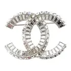 CHANEL Classic SilverTone CC Baguette Square Cut Strass Brooch BNIB Full Set