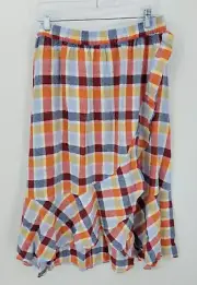 Lane Bryant Skirt Womens 14/16 Colorful Plaid Linen Ruffled Flowy Midi Pull On