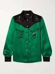 [BODE] BODE - Rodeo Sequin-embellished Satin Shirt - Green - US6 US 6 Green