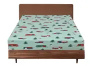 Queen Luxury 100% Cotton Flannelette Fitted Bed Sheet Flannel - Trees/Caravan