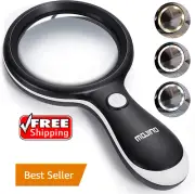 Magnifying Glass with Light, MOJINO 10X Lighted Large Handheld Reading Magnifier