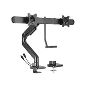 Brateck LDT81-C022UC-B NOTEWORTHY GAS SPRING DUAL MONITOR ARM WITH USB-A/USB-C PORTS Fit Most 17'-32' Monitor Fine Texture Black