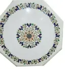 23" Marble Table top handmade Inlay semi precious stones With marble Stand