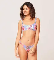 L* Space Purple Floral Lloyd + Leonie Ibizia Scrunched Swimsuit Set Women S NEW