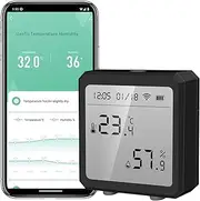 WiFi Temperature Humidity Sensor Tuya Smart Indoor Thermometer Hygrometer Detector,Works with Smart Life App,App and Voice Control (Black)