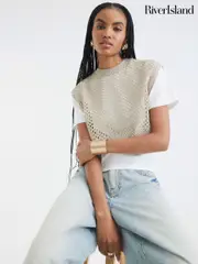 River Island Gold Crochet Overlay T-Shirt (F68815) | $81