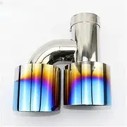 Car Accessories Stainless Steel H type Dual Outlet Left And Right Long And Short Exhaust Tip Muffler Tail Throat(Green)