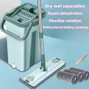 Mop and Bucket Set with Wringer, Flat Floor Mop, 2 Microfiber Pads Wet & Dry Use