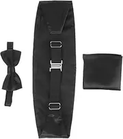 [BESTYASH] Black Tuxedo Cumberbund and Bow Tie Set Men's Satin Cummerbund Handkerchief Xxl