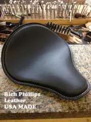 Spring Solo Motorcycle Seat Chopper Sportster Bobber White Black Rich Phillips 1