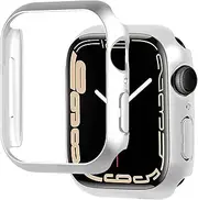 [Miimall] 2 Pack Case Compatible with Apple Watch Series 7 41mm/45mm, Hard PC Frame Protective Cover Ultra-Thin All-Around Bumper Protective Shell for Apple Watch Series 7-Silver+Silver