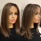 Brailian Human Hair Lace Front Wigs Ombre Highlight Brown 4x4 Lace Front Wig