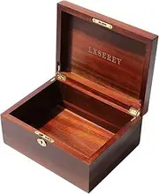 LXSEREY 100% Acacia Wood Storage Box With Lock, Handmade Hinged Lid, Large Retro Design for Keepsake, Recipe or Jewelry (Wood Color)