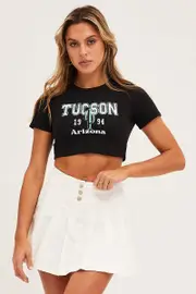 Black Short Sleeve Embroidered Graphic Baby Tee - Size XL, Women's Graphic Tee