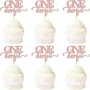 Ercadio 24 Pack Onederful Cupcake Toppers Rose Gold Glitter Onederful Cupcake Picks Onederful Cupcake Decorations for Baby Shower Kids first Birthday Theme Party Cake Decoration Supplies