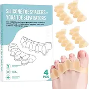 4 Pcs Silicone Toe Spacers – Yoga Toe Separators for Toe Straightening & Relaxation | Correct Overlapping Toes, Bunions, Hammer Toe | Toe Support toe separators for Women & Men (3.98In) TAN