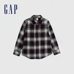 【GAP】男幼童裝 純棉小熊刺繡翻領長袖襯衫-黑白格子(779283)