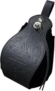 Perfeclan Drawstring Pouch PU Leather Retro Design Belt Bag for Men Women Cosplay Parties, Black Spear