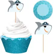 Pirate Shark Ahoy Party Supplies Birthday Glittered Cupcake Kit 24 Pack