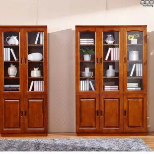 BTV4新中式全實木書櫃家用客廳落地靠牆帶玻璃門轉角香樟木儲物櫃
