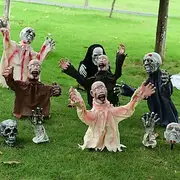 1pc Halloween Groundbreaker Zombie Lawn Stakes, Large Motion-Activated Sound Control Scary Props, Traditional Style, Plastic And Denim Material, Outdoor Spooky