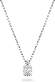 [Swarovski] Amazon Exclusive Stilla Attract Pendant Necklace Collection, Drop and Round Cut, White or Blue Crystal in a Rhodium Plated Setting
