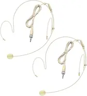 2 Pack Headset Microphone Double Over Ear Earset Over Ear Headworn Mic for Sennheiser 3.5mm Female Screw Plug Conntctor Microphone,1.5m Cable,Beige