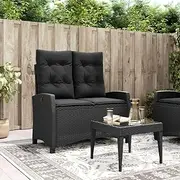 Reclining Garden Bench with Cushions Black Poly Rattan Patio Seating