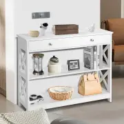CostwayConsole Table with Drawer and 2 Shelves for Living Room/Entrance-White