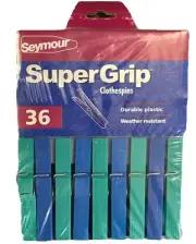 VINTAGE Seymour SuperGrip Clothespins Hard Plastic / Metal Hinge 90s NOS 36 Pack