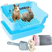 Bumbox Rabbit Large Litter Box w/Plastic Grid Safe for Bunny feet - Training Rabbit Cage Indoor or Outdoor for Small and Large Animal, 15.75in - Blue