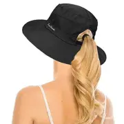 Womens Summer Quick-Dry-Sun-Hat Outdoor - Mesh Wide Brim UV One Size Black