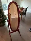Mirror, Oval Shaped Mirror Cherry Wood Frame Mirror with Stand Freestanding 22"